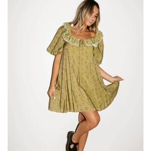 Zoco mini good luck puff sleeve dress / green floral